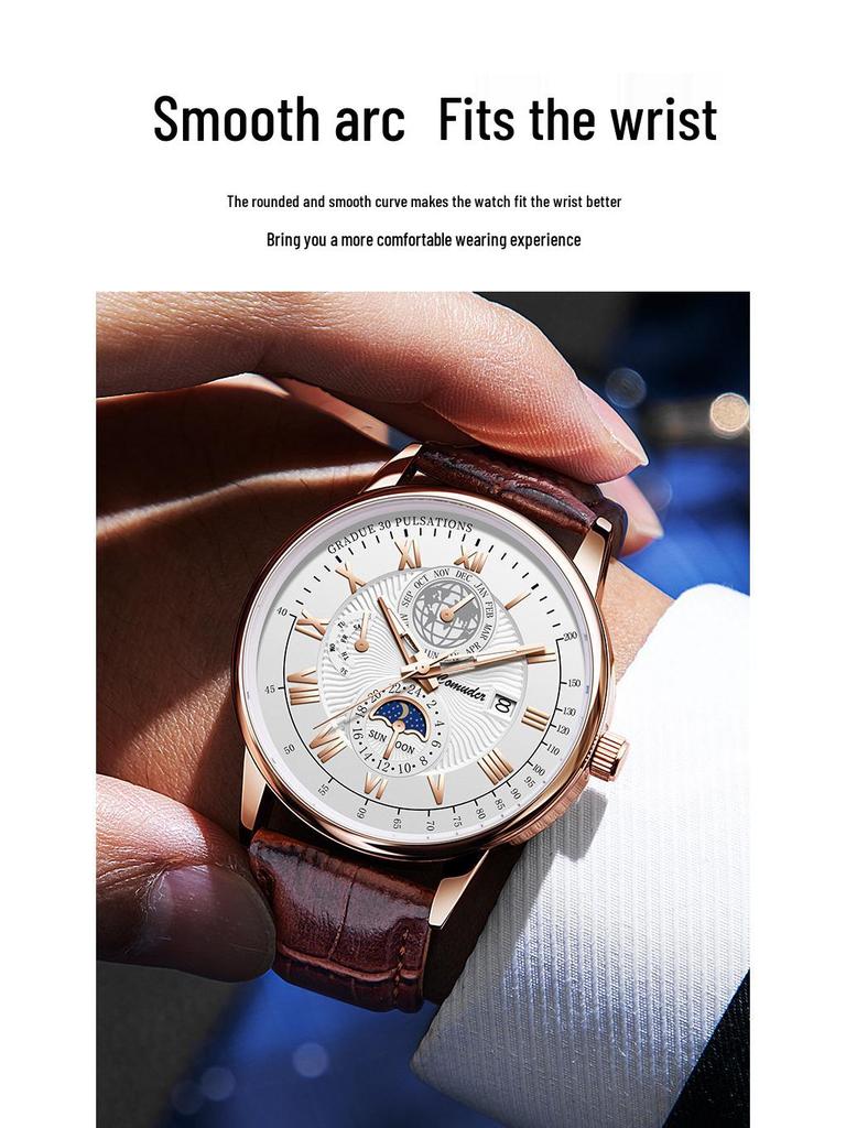 Men's Genuine Leather Waterproof Swiss Quartz Watch