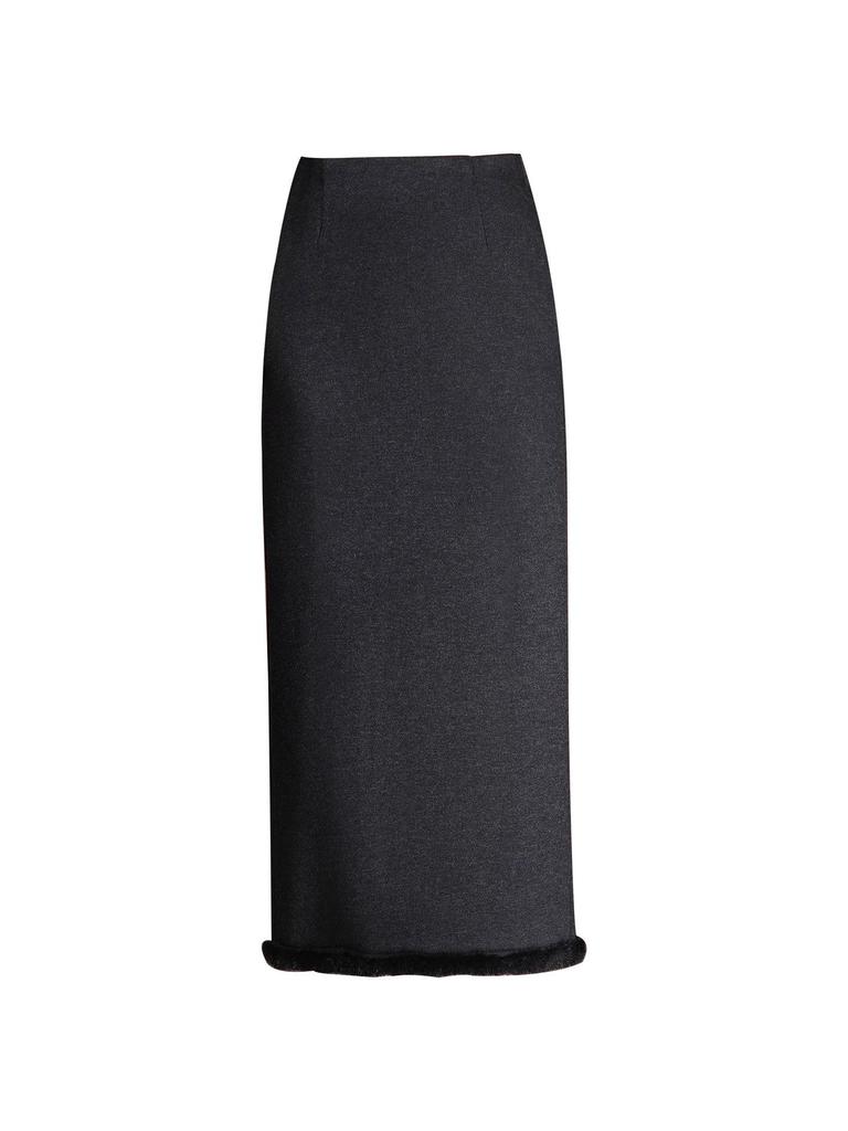 Fluffy Wool-Blend Ruffle Midi Skirt, 2025 Winter High-Waist Slim-Fit Pencil Skirt
