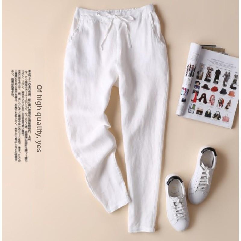 2026 Spring/Summer Women s Slim-Fit Linen Pants, Nine-Quarter Pants, Plus Size Cotton-Linen Women s Pants, Slim-Fit Pants, Loose Linen Casual Pants S белый