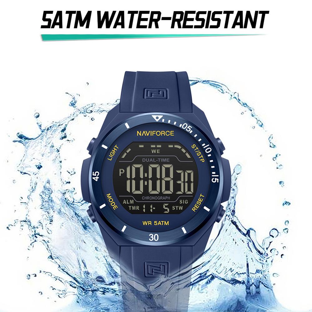 NAVIFORCE Original DIgital Watch Men LCD Display Calendar Date Chronograph Alarm Night Pattern Silicone Strap Waterproof Boys Watch NF7138
