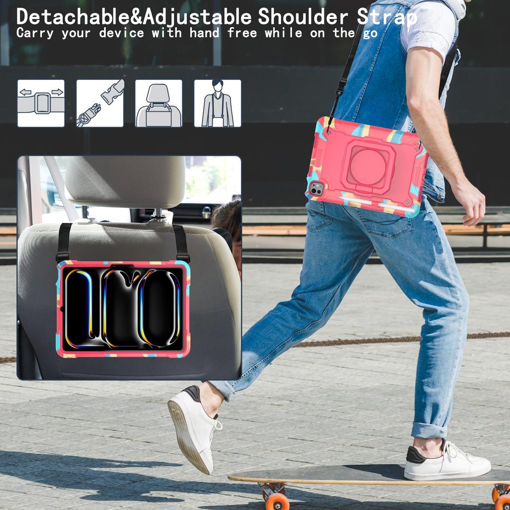 Stand Case for Apple iPad Pro 11 2025 M5 2024 M4 A3357 A3358 A3359 A2836 A2837 A3006 Rotating Handle Grip Cover Shoulder Strap
