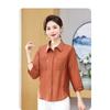 Women's 3/4 Sleeve Lapel Blouse Casual Loose Fit Button-Down Shirt with Pockets