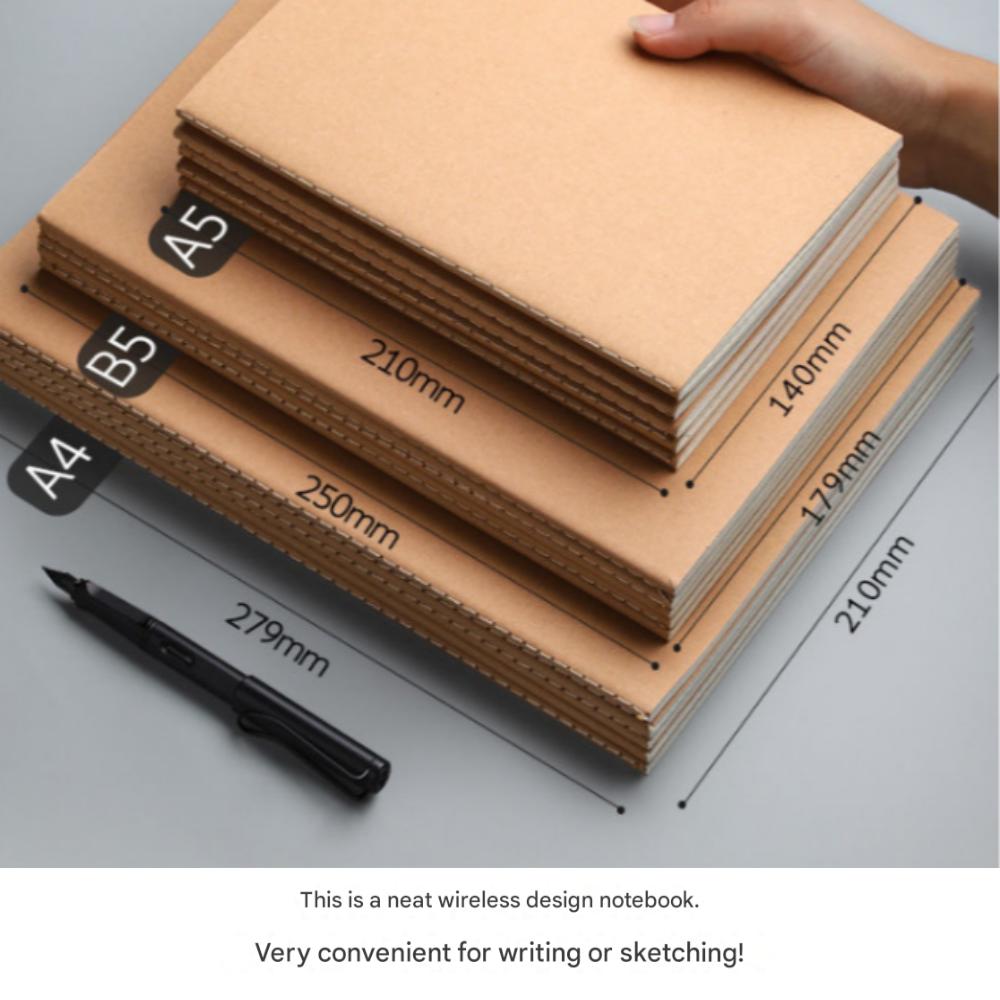 Kraft Total 10pcs Note(mainly Sketch, No Lined)book Brown(5 pcs)+Black(5 Pcs) A5 Set