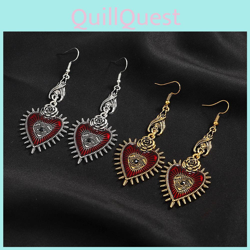 Gothic Heart Shape Alloy Earrings With Vintage Plating For Punk Style Women