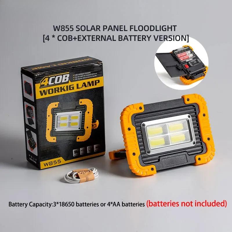 Portable Super Bright Spotlight 4 COB 3000LM Flashlight Solar Work Lamp Outdoor Camping Emergency Floodlight With Solar Panel