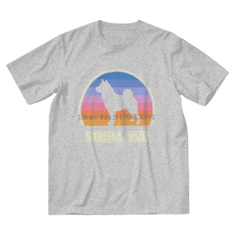 Shiba Inu Vintage Sonnenuntergang Hunde T-Shirt Herren Neuheit T-Shirt Kurzarm T-Shirt Baumwoll-Tees Top Geschenk Übergröße T-Shirt