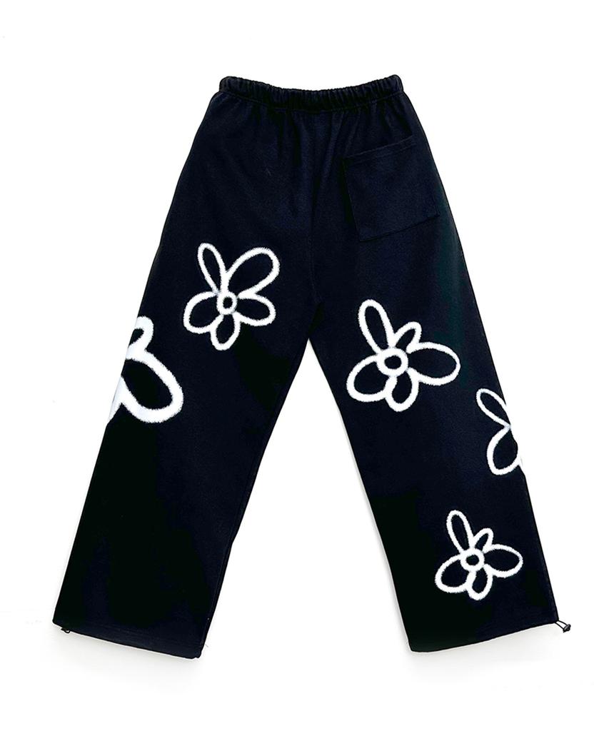 DOUBLE JD Flower Spray Stopper Wide Elastic Pants (Black)