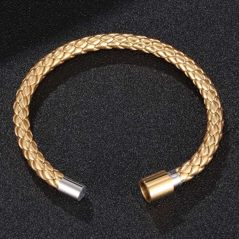 New Men Leather Braclets Luxury Braided Rope Chain Bracelet Stainless Steel Clasp Male Jewelry Charm