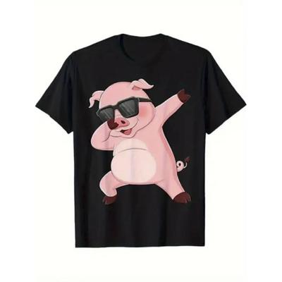 Men's Funny Pig Dabbing Graphic Tee Short Sleeve Crew Neck Soft Cotton Casual Wear Cool Cartoon Animal Print T-Shirt for Daily Outfit