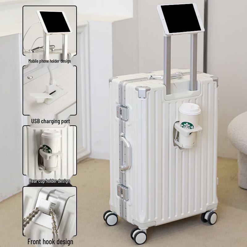 OEING Aluminum Frame Carry-On Spinner Luggage with Cup Holder 22-inch