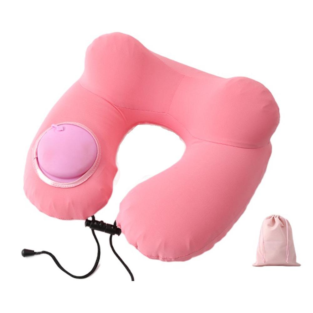 

Soft Press To Inflate Pillow Inflatable Neck Support Cushion Relaxation Neckrest Pad Tourist Pink-Set B