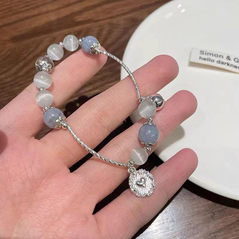 

Новый китайский изысканный браслет-сердце для женщин с шармом «кошачий глаз» и камнем Blue CatEye Bell Bracelet