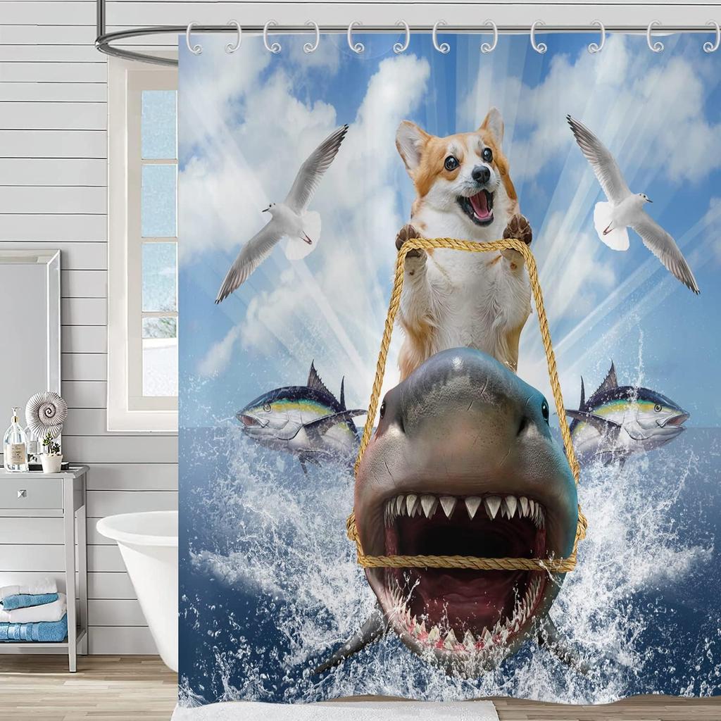 Funny Cute Puppy Animal Pattern Shower Curtain 180x 180cm, Kids Bathroom Decorative Shower Curtain Waterproof