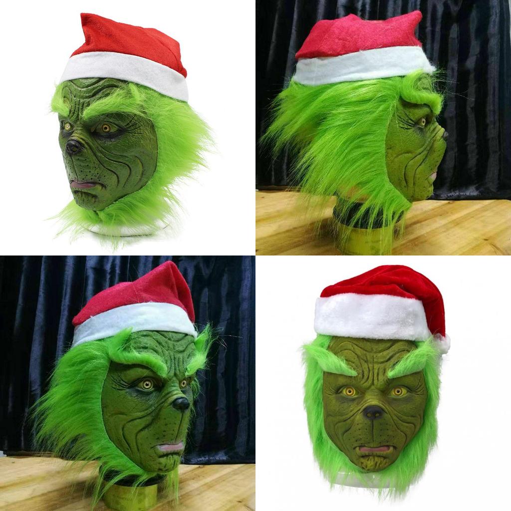 Rascal Grünes Monster Der Grinch Maske Mit Weihnachtsmütze Für Erwachsenen Cosplay Spaß