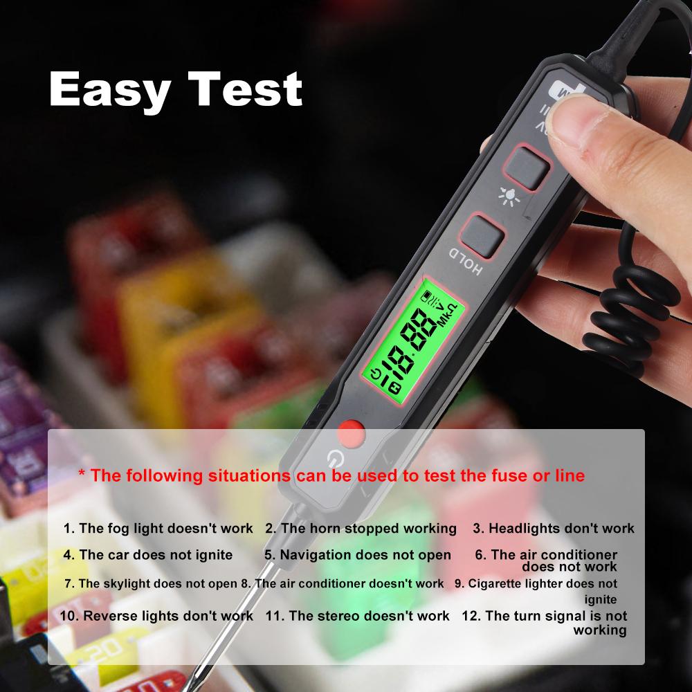 Circuit Detector HT86 0.8V-100V DC/Resistance Test Universal Digital LCD Display Car Voltage Tester With Flashlight Probe Pen