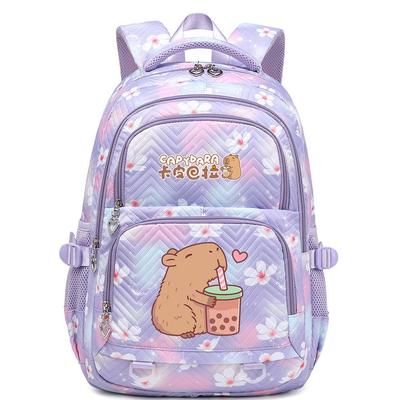 02 Small Capybara Print Multi-Compartment Junior High School Schoolbag Cute And Lightweight Girls Backpack Young