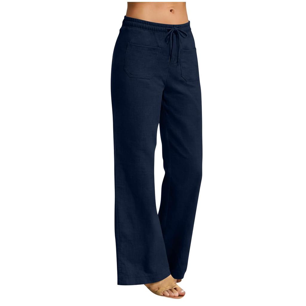 Pantalon Femme Élastique Taille Haute Coupe Décontractée Jambe Large Pantalon Long Pantalon Avec Poches