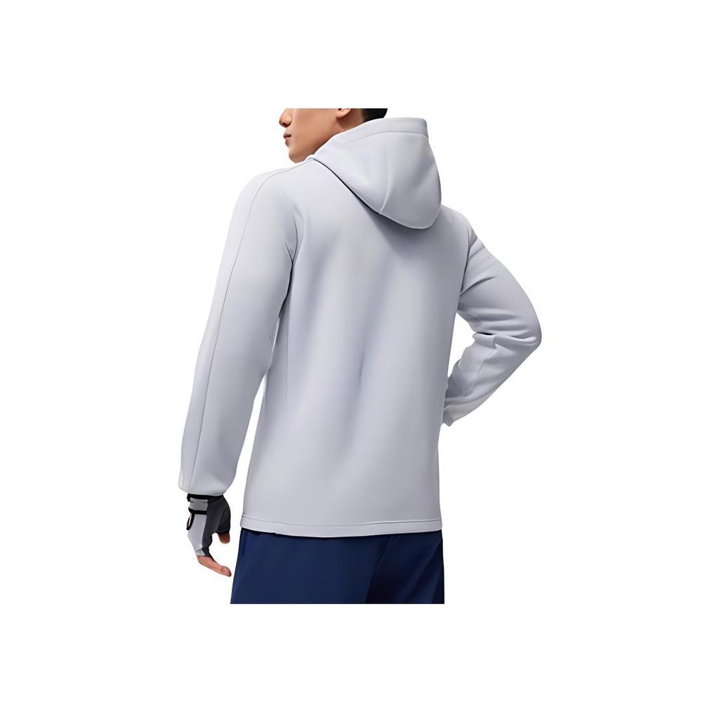 Li Ning Serie Fitness Stampa Lettere Semplice Corsa Outdoor Alta Elasticità Felpa Cardigan con Cappuccio Uomo Felpa Grigio Nebbia AWDU067-5