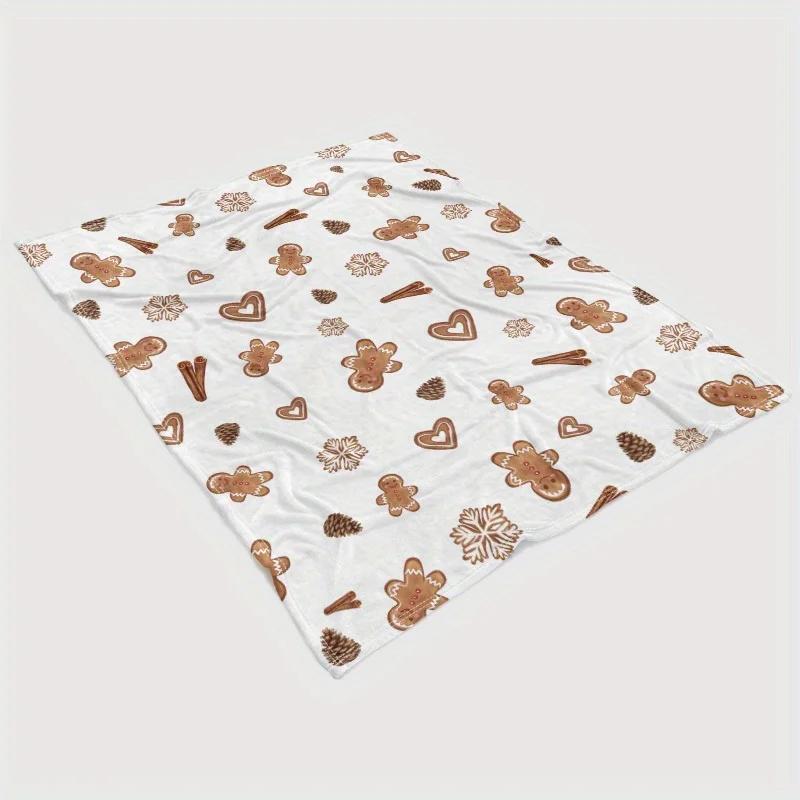 Christmas Flannel Blanket Gingerbread Man Cookies Snowflakes Cinnamon Pinecones Pattern Cozy Soft Warm Xmas Home Decor Festive 30x40in
