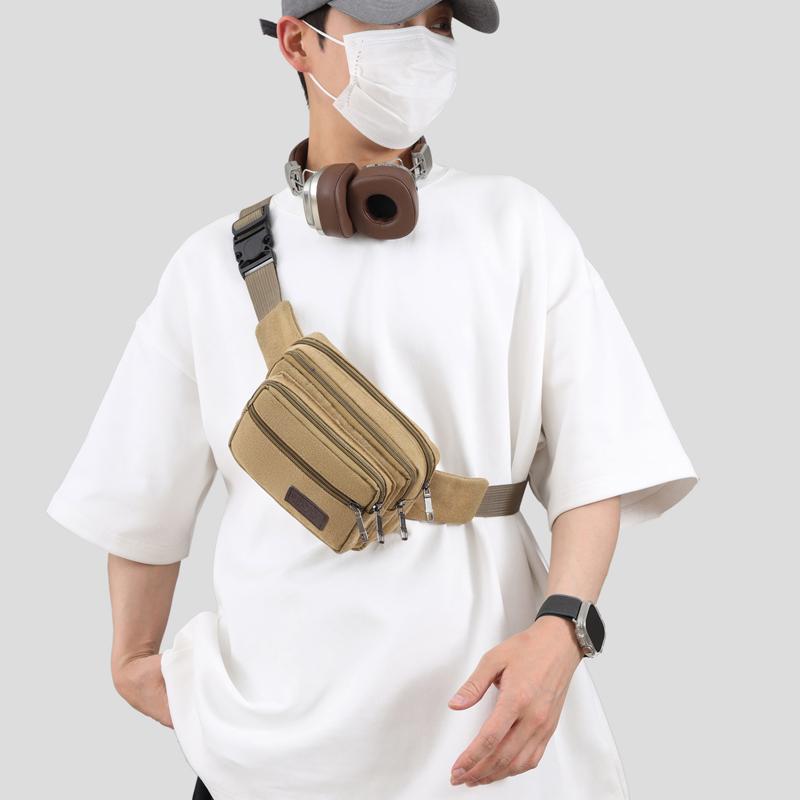 Men's Outdoor Canvas Waist Bag - High Capacity Durable Fanny Pack for Sports & Travel (Water-Resistant Phone Purse)