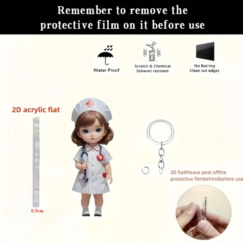 Lovely Nurse, 3PCS, 2D Flat Acrylic, Decoration, Suitable for Keychain, Backpack, Nurse, Christmas, Halloween
