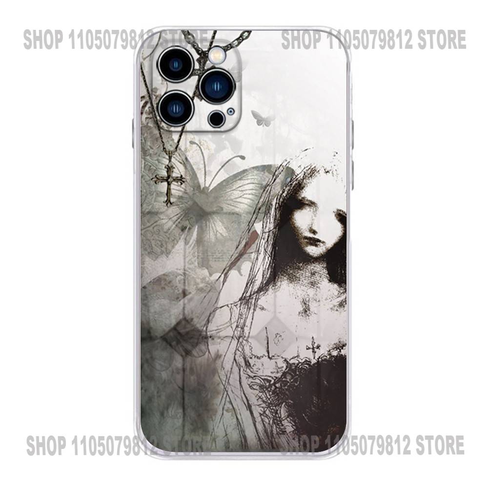 Gothic Cyber Sigil Cross Phone Case For iPhone 17 16,15,14,13,12,11 Plus,Pro,Max,XR,Plus,E,Mini Transparent Soft Cover
