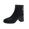 French small short boots women's thick heel Martin boots women's autumn and winter new square head rear zipper high heel thin boots