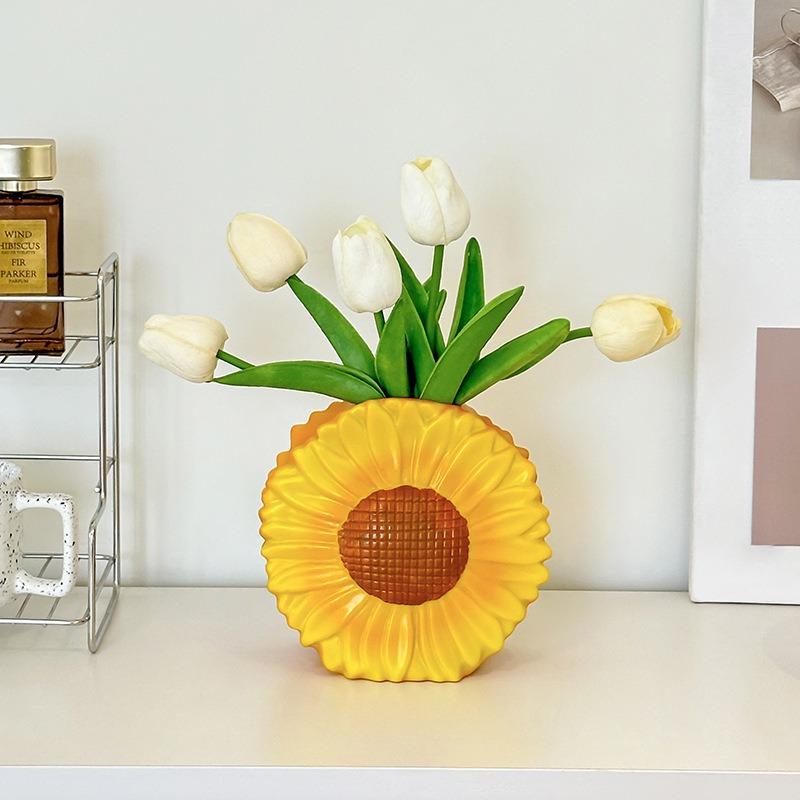 Resin Sunflower Vase Desktop Ornament Home Decor Garden Decoration