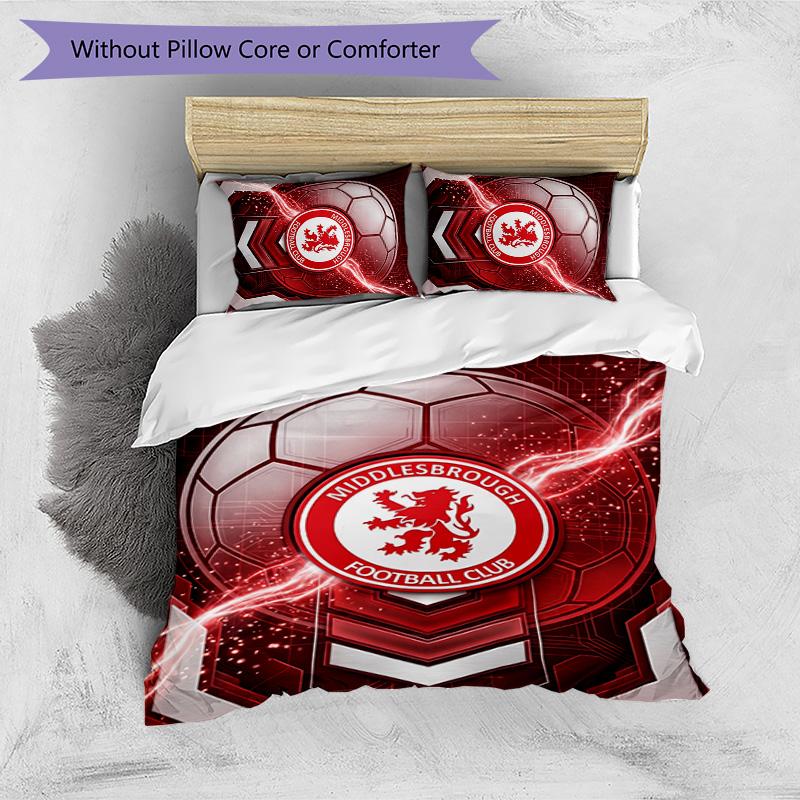 Middlesbrough Fußball Bedrucktes 3-teiliges Bettwäsche-Set, Bequemes Hautfreundliches Schlafzimmer Bettbezug-Set