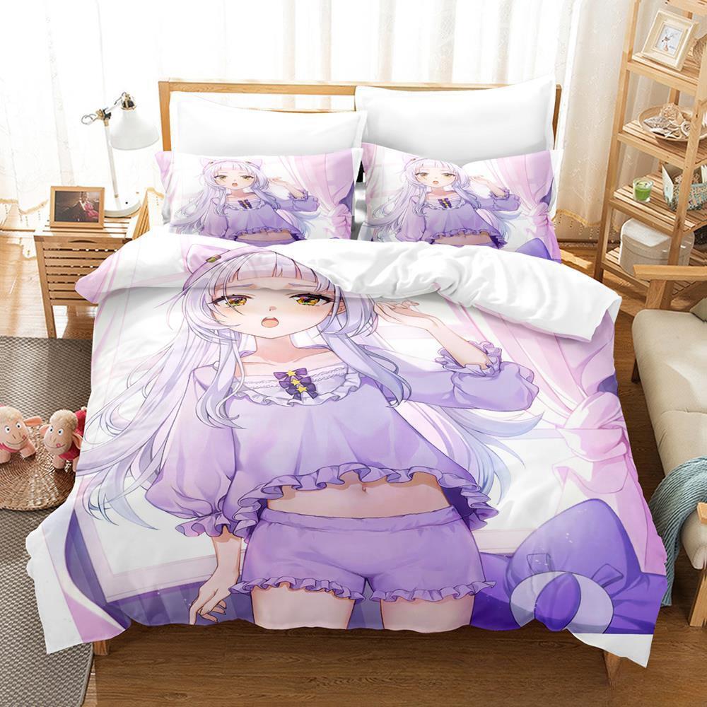 New Murasaki Shion Bedding Set Single Twin Full Queen King Size Bed Set Adult Kid Bedroom Duvet Cover Sets Anime Kawaii Girl Bed