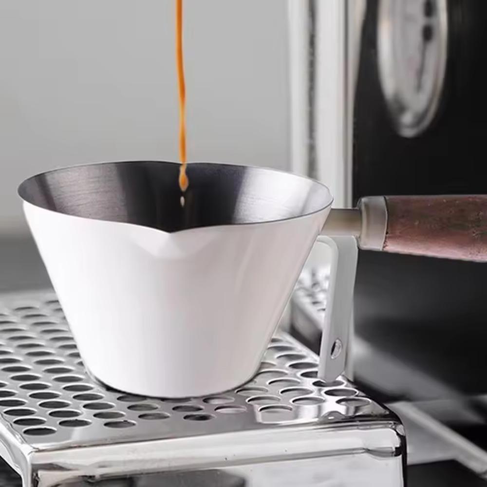Wood Handle Coffee Measuring Cup Stainless Steel Pouring Cup Espresso Measuring Dosing Cup Milk