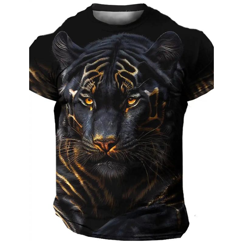 Flame Animal Pattern 3D Printing Fashion Men's Outdoor Sports Short Sleeve T-shirt Plus Size Men's Shirt Casual Personality Tren