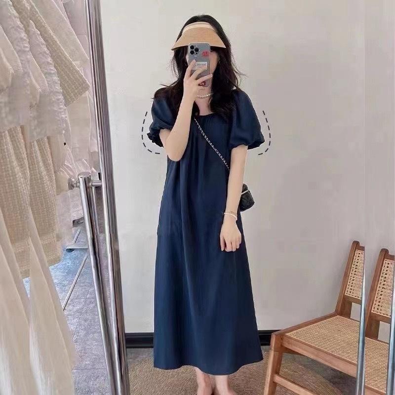 (There is a color) Seaside vacation one-word collar off-the-shoulder suspender skirt French temperament loose long skirt covering the meat