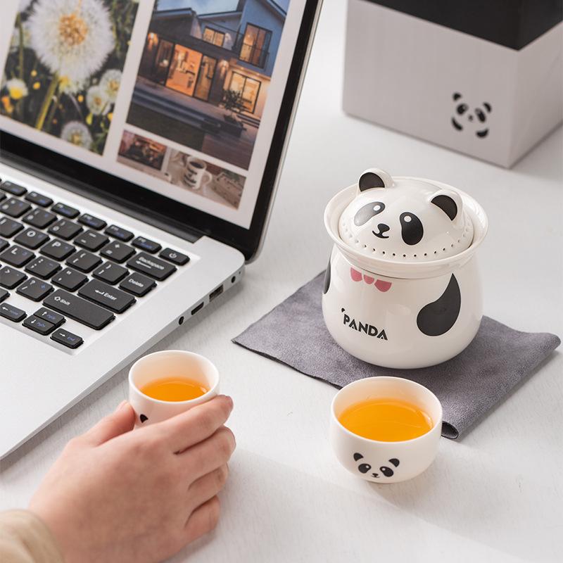 Light luxury panda portable one pot and two cups of creative kung fu teacup travel tea set gift box set