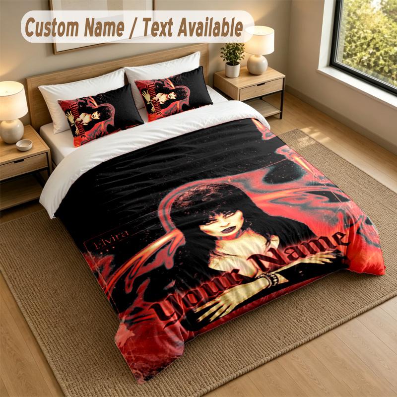 3Pcs Bedding Set Custom Name Text, 1 Sheet 2 Pillowcases Home Bed DecorElvira Mistress of the Dark