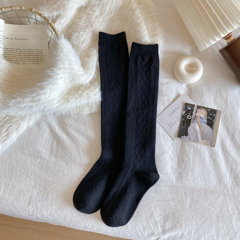 

Japanese Autumn And Winter Wool Knee Socks Children S Cashmere Thickened Medium Tube Stacking Socks Solid Color Stockings Calf Socks One size fits all