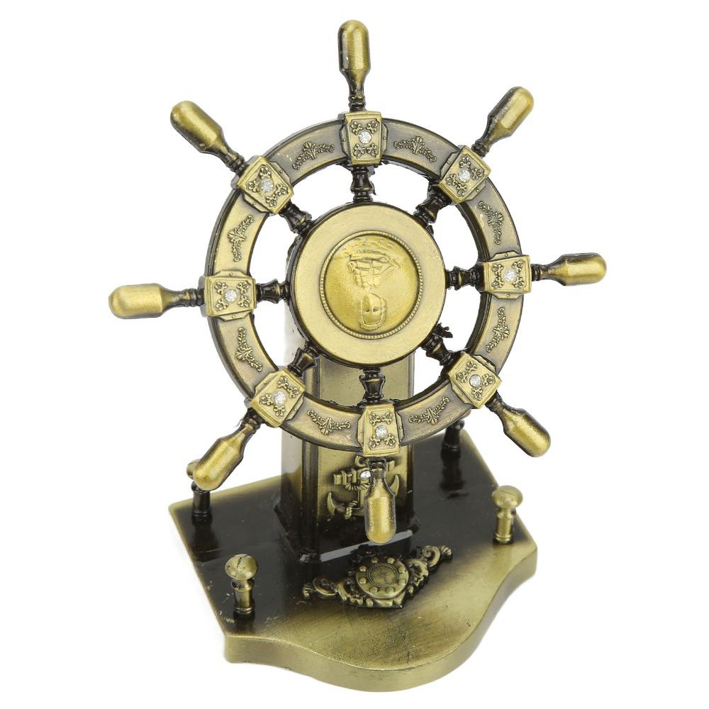 1PCS Glossy Ship Wheel Statue Retro Style Boat Steering Model Nautical Rudder Ornament Homes