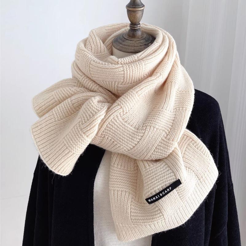 

Knitted Scarf Women S Winter Simple Solid Color Versatile Warm Cashmere Scarf белый