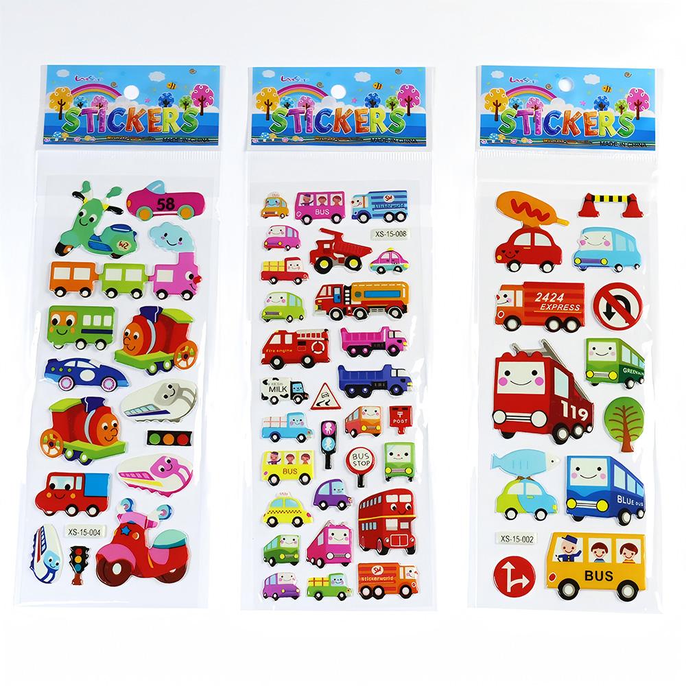 12pcs 3D Bubble Transportation Sticker Engineering Vehicle Decals DIY Diary Stationery Fridge Education Cool Cartoon Sticker Toy