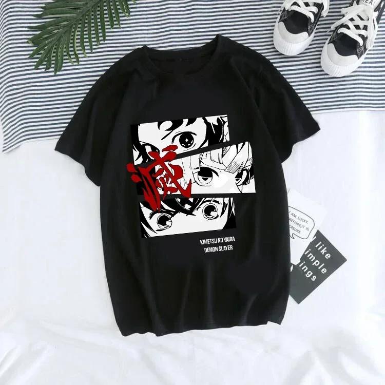 Women T-shirt Kaus Grafis Anime Demon Slayer Uniseks Tanjirou Kamado Kaus Wanita Kimetsu No Yaiba Nezuko Kaus Wanita