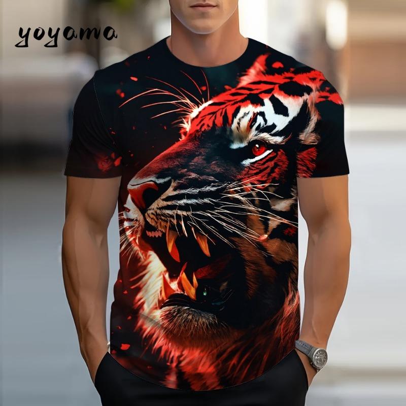 3D Tiger Men's T-Shirt Summer Outdoor Breathable Men Top Trendy Versatile Men's Clothing Casual Printed Men's Short Sleeve Shirt
