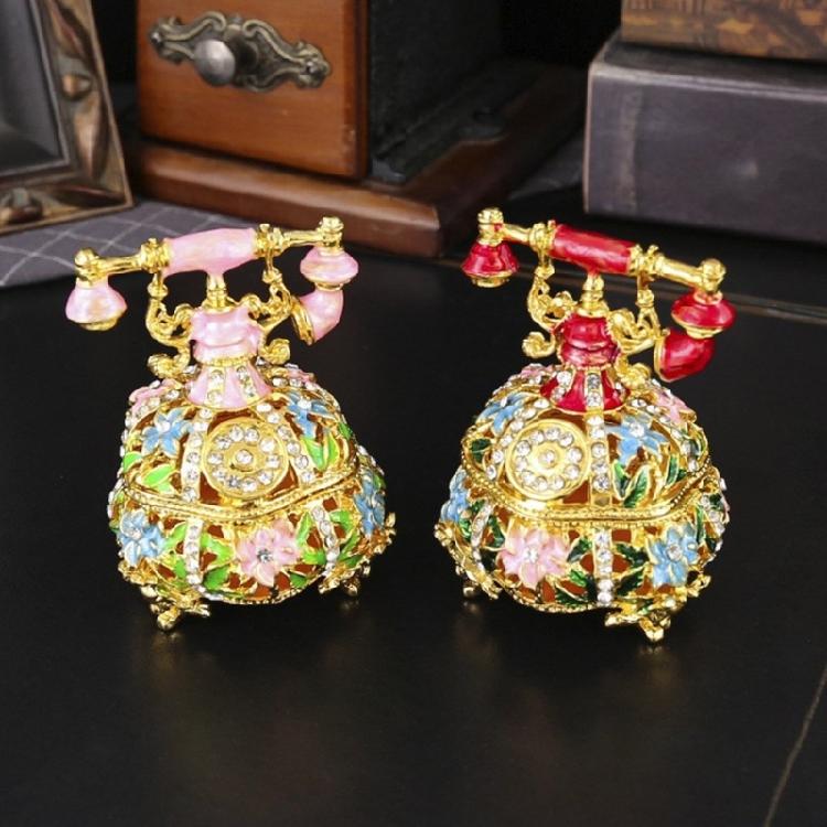Wedding Jewelry Display Case Telephone Jewelry Organizers Storage Box with Elegant Crystal Embellishments Metal Texture