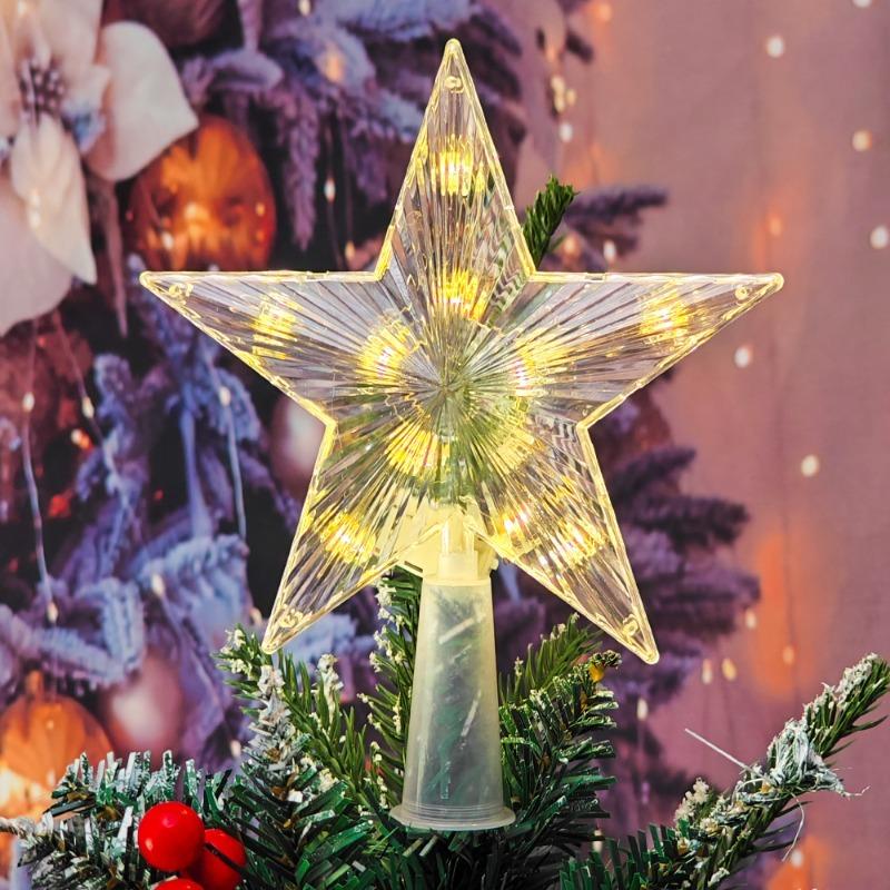 Christmas Glowing Tree Topper Five-pointed Star Transparent LED Shining Lamp Xmas Colorful TopStar Ornaments Navidad Decorations