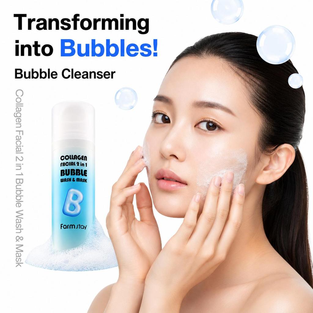 FARM STAY Collagen Facial 2 In 1 Bubble Wash & Mask 100ml (3 Options)