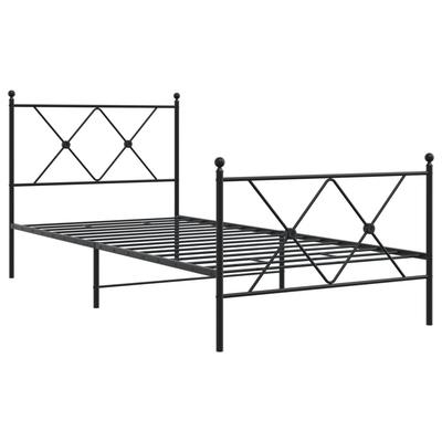 Metal Bed Frame with Headboard and Footboard Black 90 X 190 Cm
