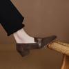 Krazing Pot Sheep Suede Autumn Winter Shoes Metal Buckle Loafers Med Heels Slip on Size 42 Round Toe Slip on Deep Mouth Pumps