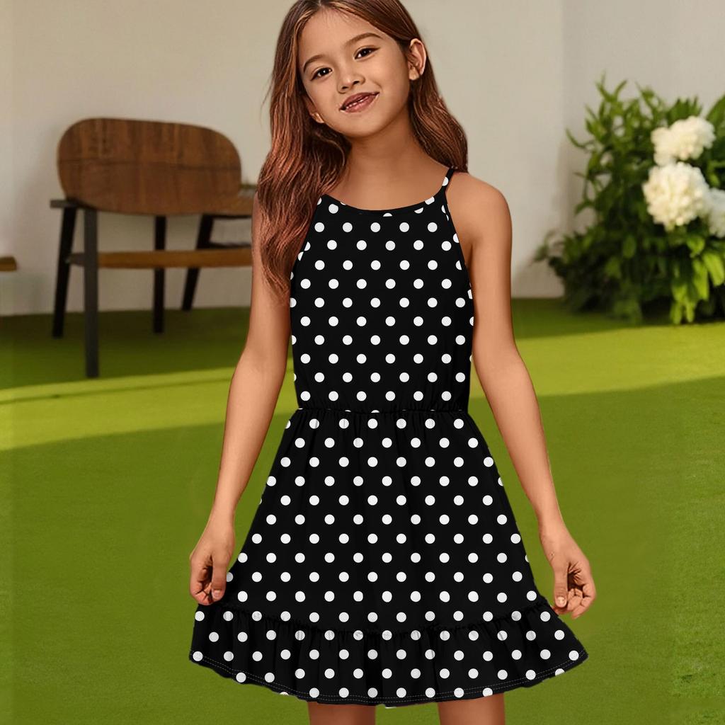 Children's Summer Casual Fashion Round Neck Solid Color Sleeveless Dress