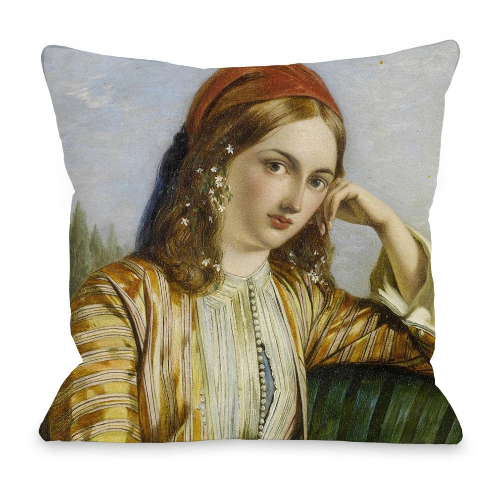 European Royal Court Lady Young Woman Portrait Painting Sofa Throw Pillowcase Rose Flower Home Decoration Art Cushion Cover