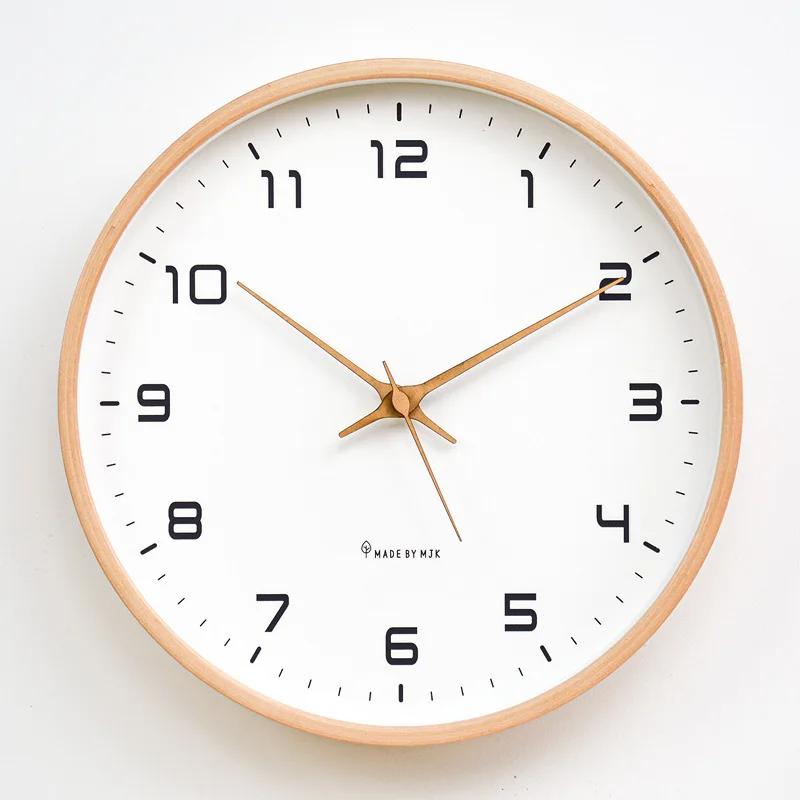 Nordic European Style Wooden Wall Clock Modern Design Nordic Minimalis Wood Mute Wall Clock Living Room Kitchen Home Decoration