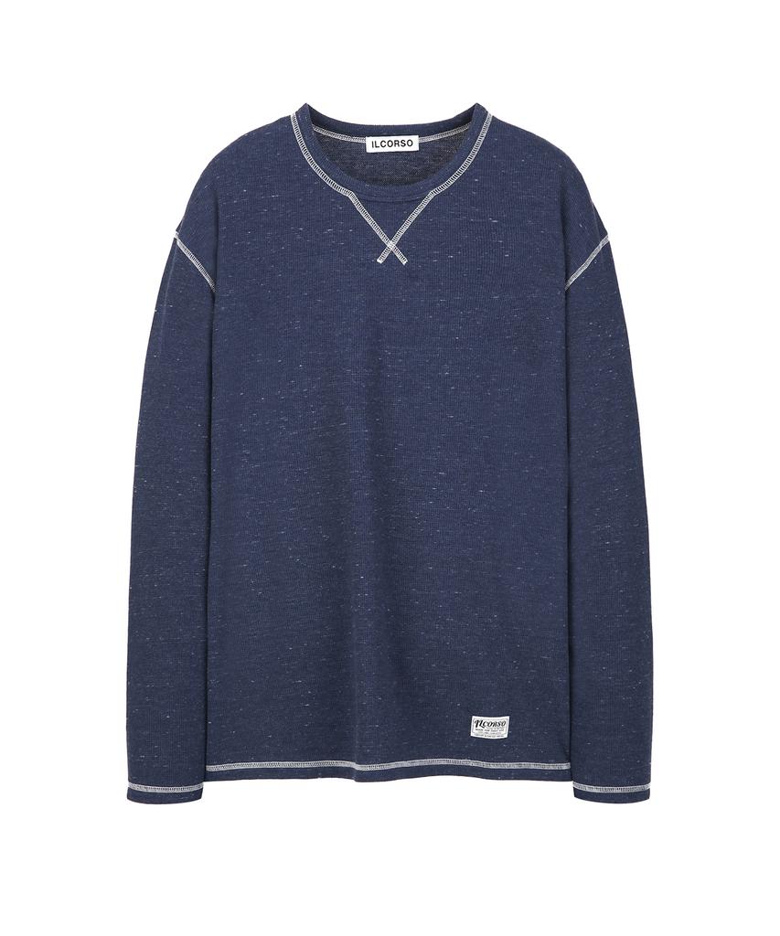 IL CORSO Pin Slub Waffle Long Sleeve T-Shirt Blue